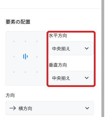 要素の配置の水平方向と垂直方向を中央揃えにする