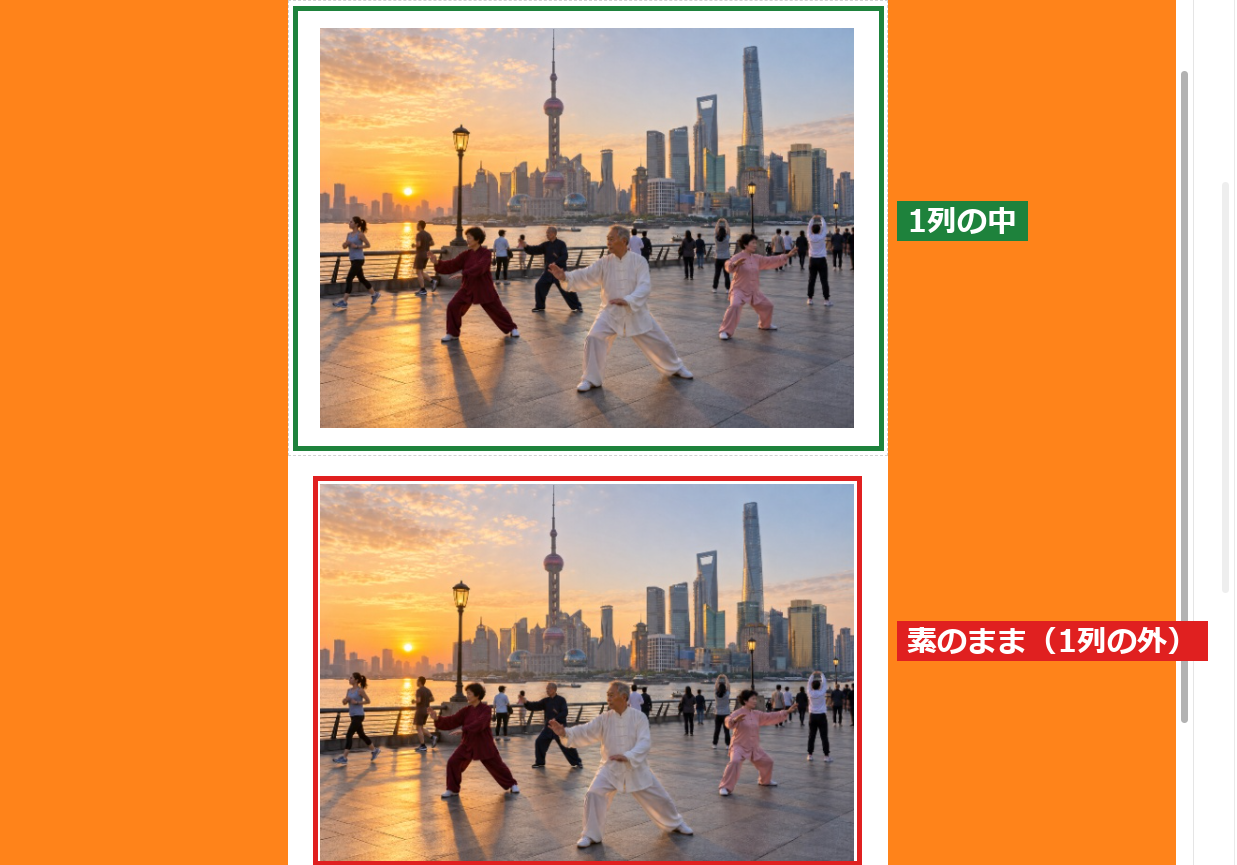 メール本文の編集画面。上の画像は点線の枠に囲まれ、下の画像には点線の枠がない